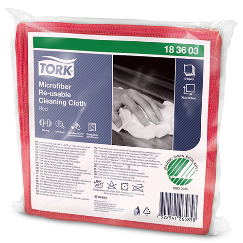 Laveta din microfibra Microfibre Reusable, rosu, Tork