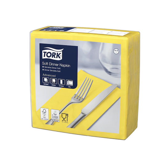 Servetele de masa Dinner 3 straturi 39 x 39 cm 100 buc. Tork, alb galben lamaie 