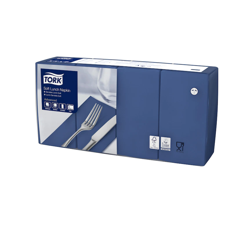 Servetele de masa in 3 straturi 33 x 33 cm, Tork Lunch, alb albastru inchis 