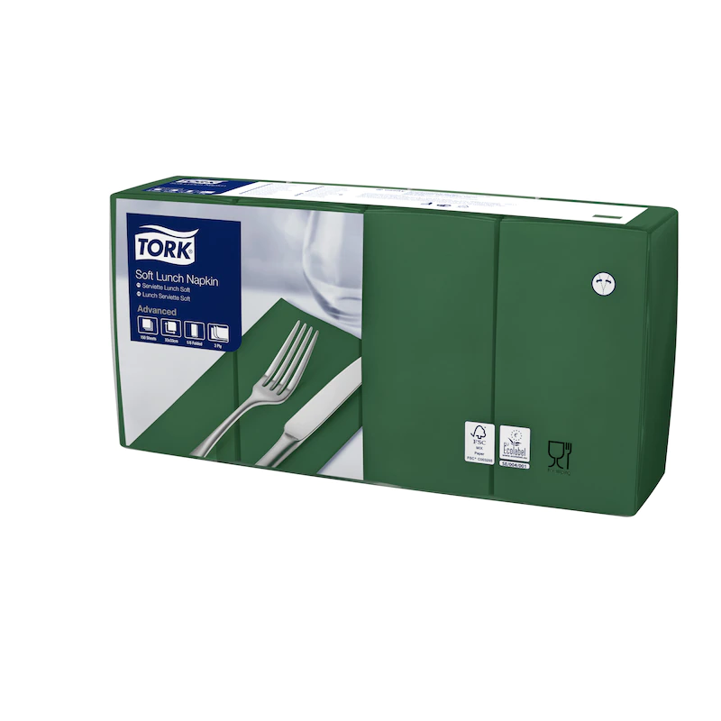 Servetele de masa in 3 straturi 33 x 33 cm, Tork Lunch, alb verde 