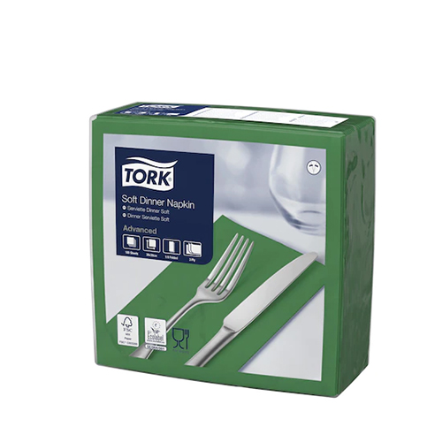 Servetele de masa Dinner 3 straturi 39 x 39 cm 100 buc. Tork, alb verde 