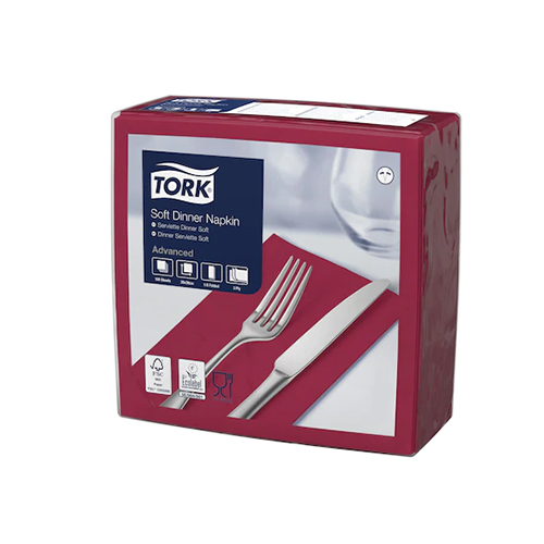 Servetele de masa Dinner 3 straturi 39 x 39 cm 100 buc. Tork, alb bordo 