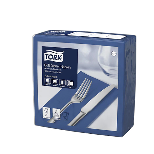 Servetele de masa Dinner 3 straturi 39 x 39 cm 100 buc. Tork, alb albastru inchis 