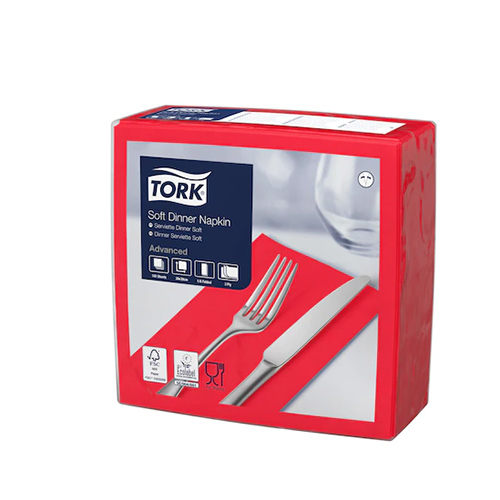 Servetele de masa Dinner 3 straturi 39 x 39 cm 100 buc. Tork, alb rosu 