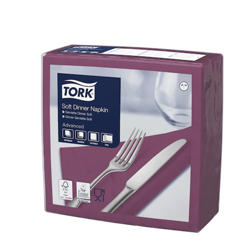 Servetele de masa 3 straturi Dinner 39 x 39 cm 100 buc 1/4, Tork, maro violet 