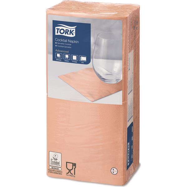 Servetele de masa cocktail 24 x 24 cm , alb, Tork portocaliu deschis 