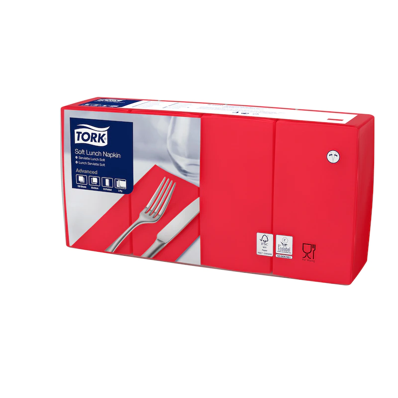 Servetele de masa in 3 straturi 33 x 33 cm, Tork Lunch, alb rosu 