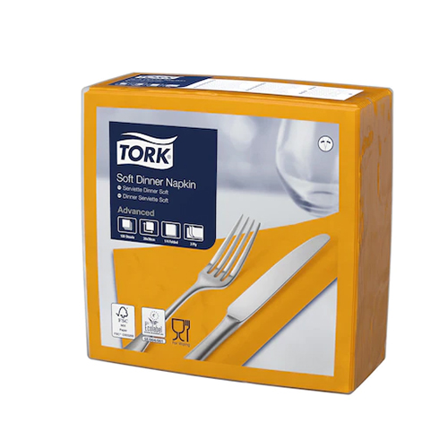 Servetele de masa 3 straturi Dinner 39 x 39 cm 100 buc 1/4, Tork, maro portocaliu 