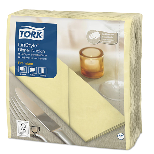 Servetele de masa Premium 39x39 1/8, LinStyle Tork, alb galben sampanie 