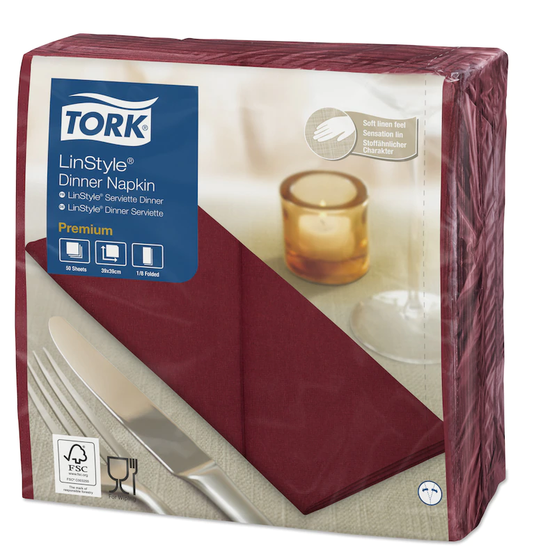 Servetele de masa Premium 39x39 1/8, LinStyle Tork, bordo