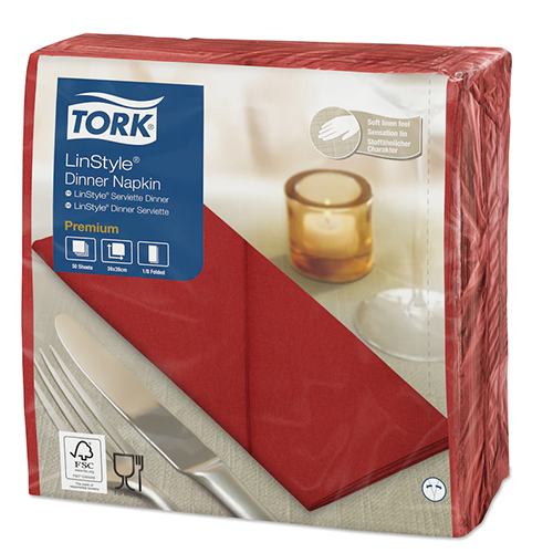 Servetele de masa Premium 39x39 1/8, LinStyle Tork, alb rosu 