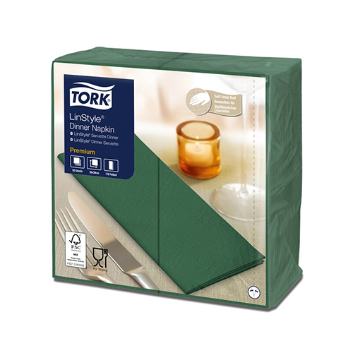 Servetele de masa Premium 39x39 1/8, LinStyle Tork, alb verde 