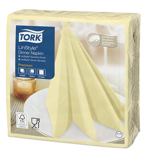 Servetele de masa Premium 39x39 impaturite LinStyle1/4, Tork, galben sampanie