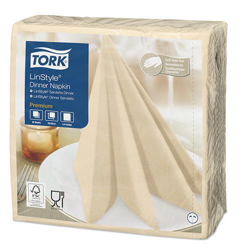 Servetele de masa Premium 39x39 impaturite LinStyle1/4, Tork, alb ivory 
