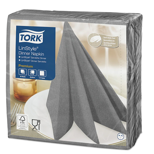 Servetele de masa Premium 39x39 impaturite LinStyle1/4, Tork, alb gri 