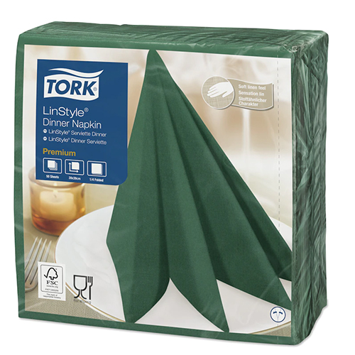 Servetele de masa Premium 39x39 impaturite LinStyle1/4, Tork, alb verde 