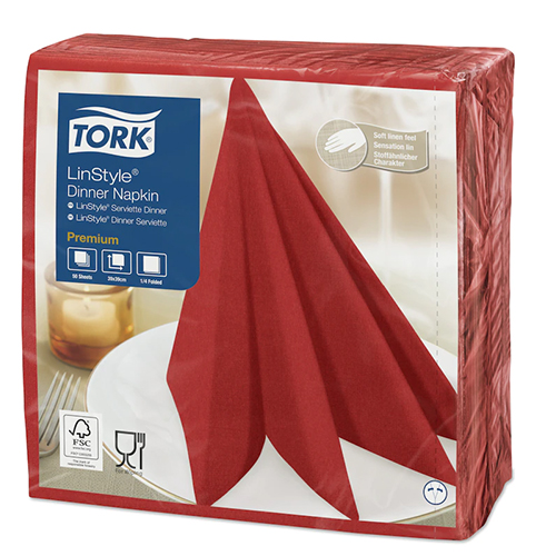 Servetele de masa Premium 39x39 impaturite LinStyle1/4, Tork, alb rosu 