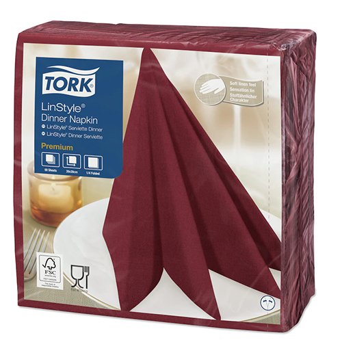 Servetele de masa Premium 39x39 impaturite LinStyle1/4, Tork, alb bordo 