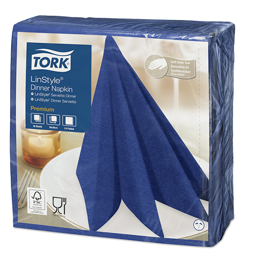 Servetele de masa Premium 39x39 impaturite LinStyle1/4, Tork, alb albastru inchis 