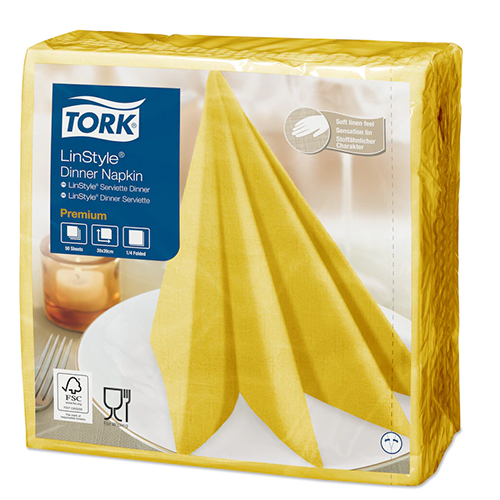 Servetele de masa Premium 39x39 impaturite LinStyle1/4, Tork, alb galben 