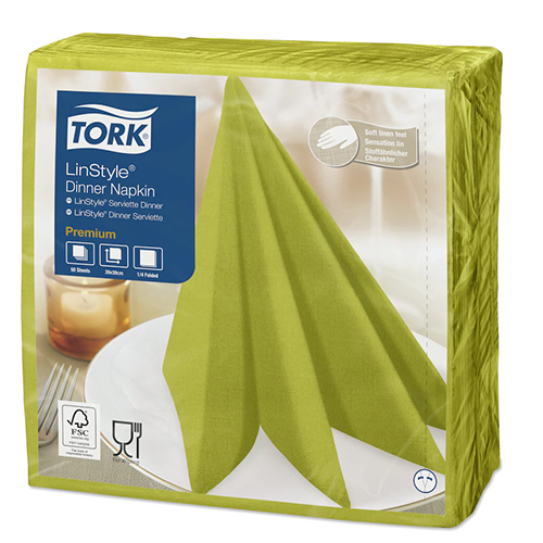 Servetele de masa Premium 39x39 impaturite LinStyle1/4, Tork, alb lime 