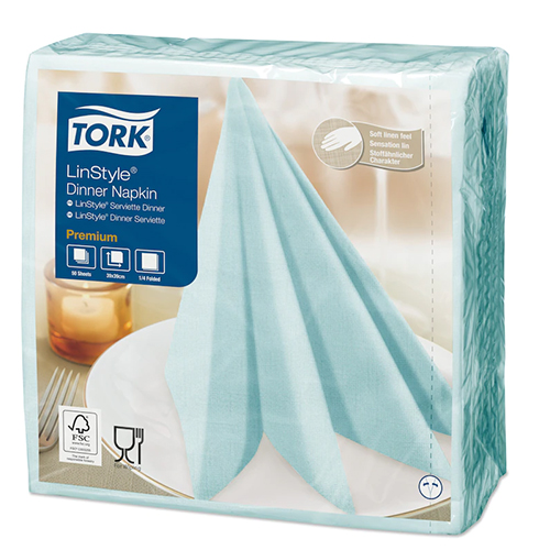 Servetele de masa Premium 39x39 impaturite LinStyle1/4, Tork, alb albastru 