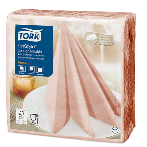 Servetele de masa Premium 39x39 impaturite LinStyle1/4, Tork, alb roz 