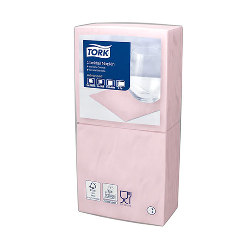 Servetele de masa cocktail 24 x 24 cm , alb, Tork roz 