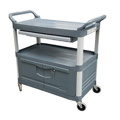 Carucior X-Tra pentru servire cu sertar si dulap 135 kg, gri, Rubbermaid