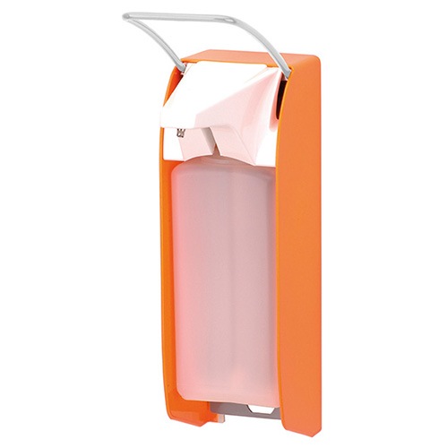Dispenser sapun lichid / dezinfectant Ingo-Man P/24 Hi-Vis cu levier, 1000 ml, aluminiu - OpHardt, galben portocaliu 