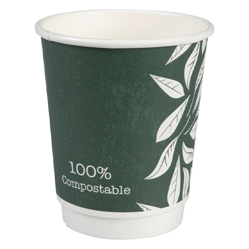 Pahare biodegradabile din carton pentru cafea Abena Gastro Green Leaves 9.1cm, Ø8cm, 24 cl 8 Oz, Abena