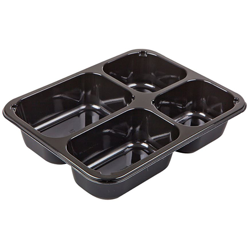 Caserola meniu termosudabila, 4 compartimente, 205-225-270-370 ml (1070 ml), negru, Abena