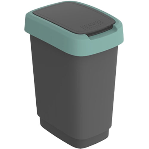 Cos gunoi cu capac batant Twist 10L, Rothopro, gri verde inchis 