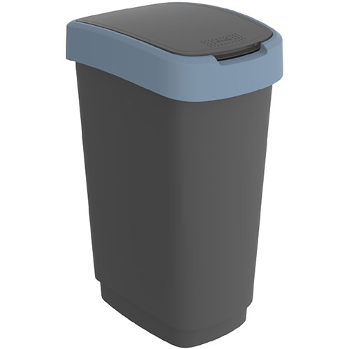 Cos gunoi cu capac batant Twist 50L, Rothopro, gri albastru 