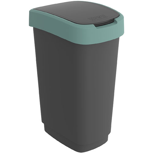 Cos gunoi cu capac batant Twist 50L, Rothopro, gri verde inchis 