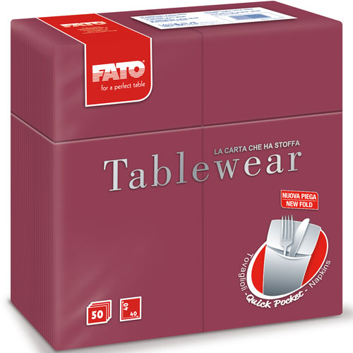 Suport tacamuri cu servetel din airlaid, 40x40 cm, Tablewear, Fato bordeaux 