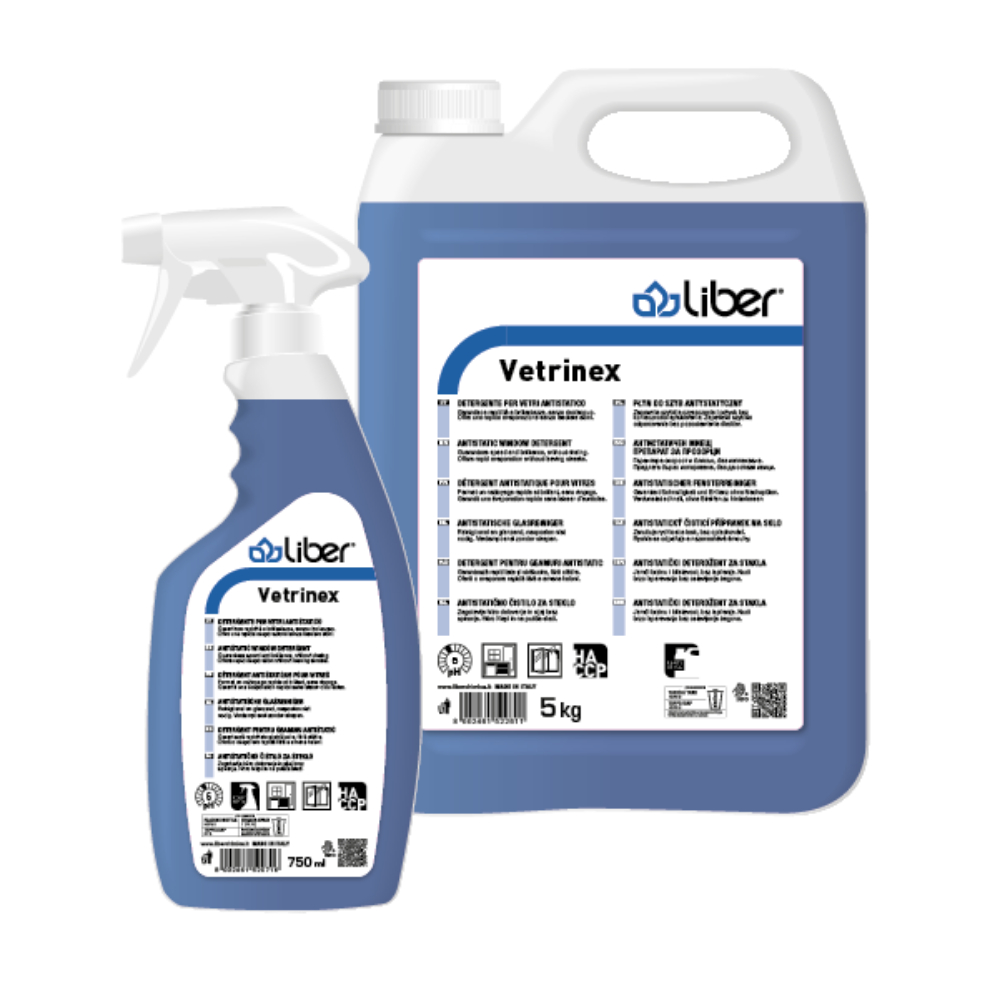Detergent antistatic pentru geamuri si suprafete vitrate, Vetrinex 5 kg, Liber